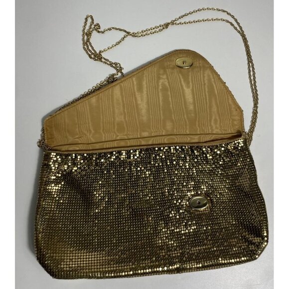 Vintage Whitting & Davis Shiny Gold Mesh Evening Bag Made In USA Chain Shoulder - Picture 3 of 7